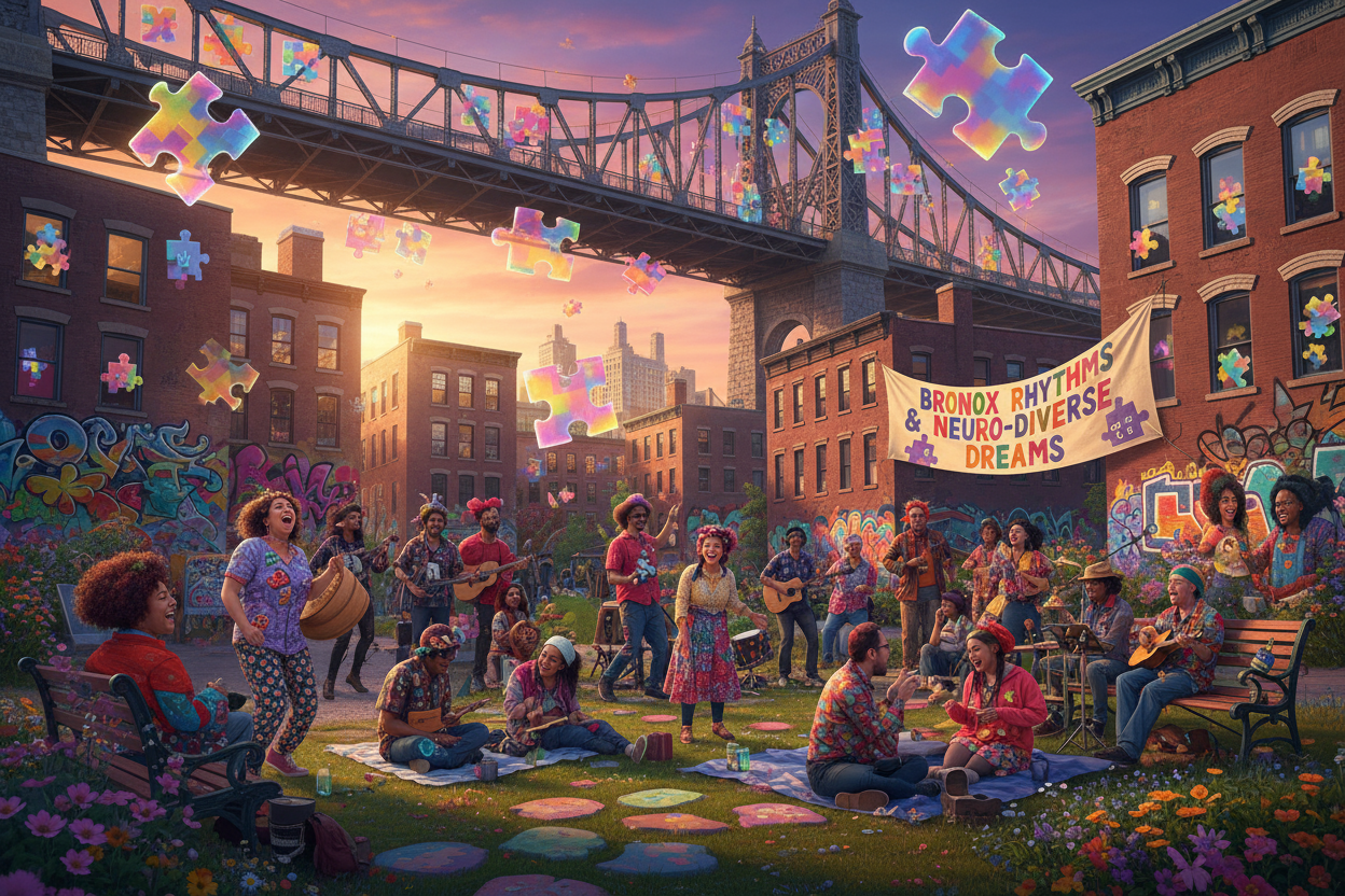 Autism community celebrating in the Bronx with Highbridge and puzzle pieces