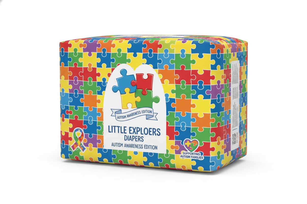 Diaper package with puzzle piece pattern