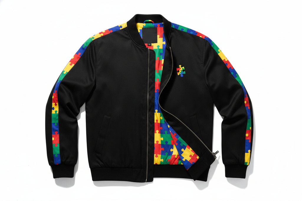 Men's Black Bomber Jacket - Autism Awareness