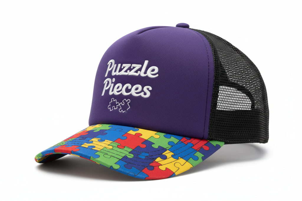 Purple and Black Puzzle Pieces Trucker Hat