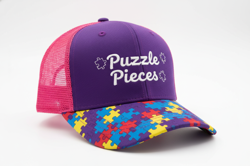 Purple and Pink Puzzle Pieces Trucker Hat